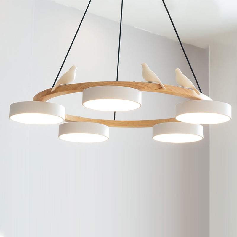 Kroonluchter voor Binnen met LED en Houten Vogelfiguren Wit 5 Lampen