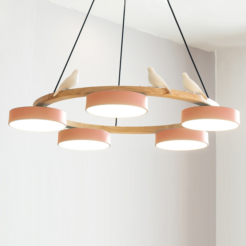 Moderne Kroonluchter van Hout met Vogelfiguren en LED Verlichting – Ronde Plafondlamp voor Woonkamer en Eetkamer 9