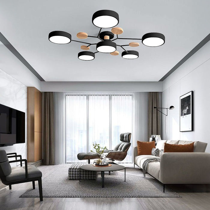 Moderne LED Ronde Plafondlamp Meervoudig Zwart 6 Lampen - (90*14cm)