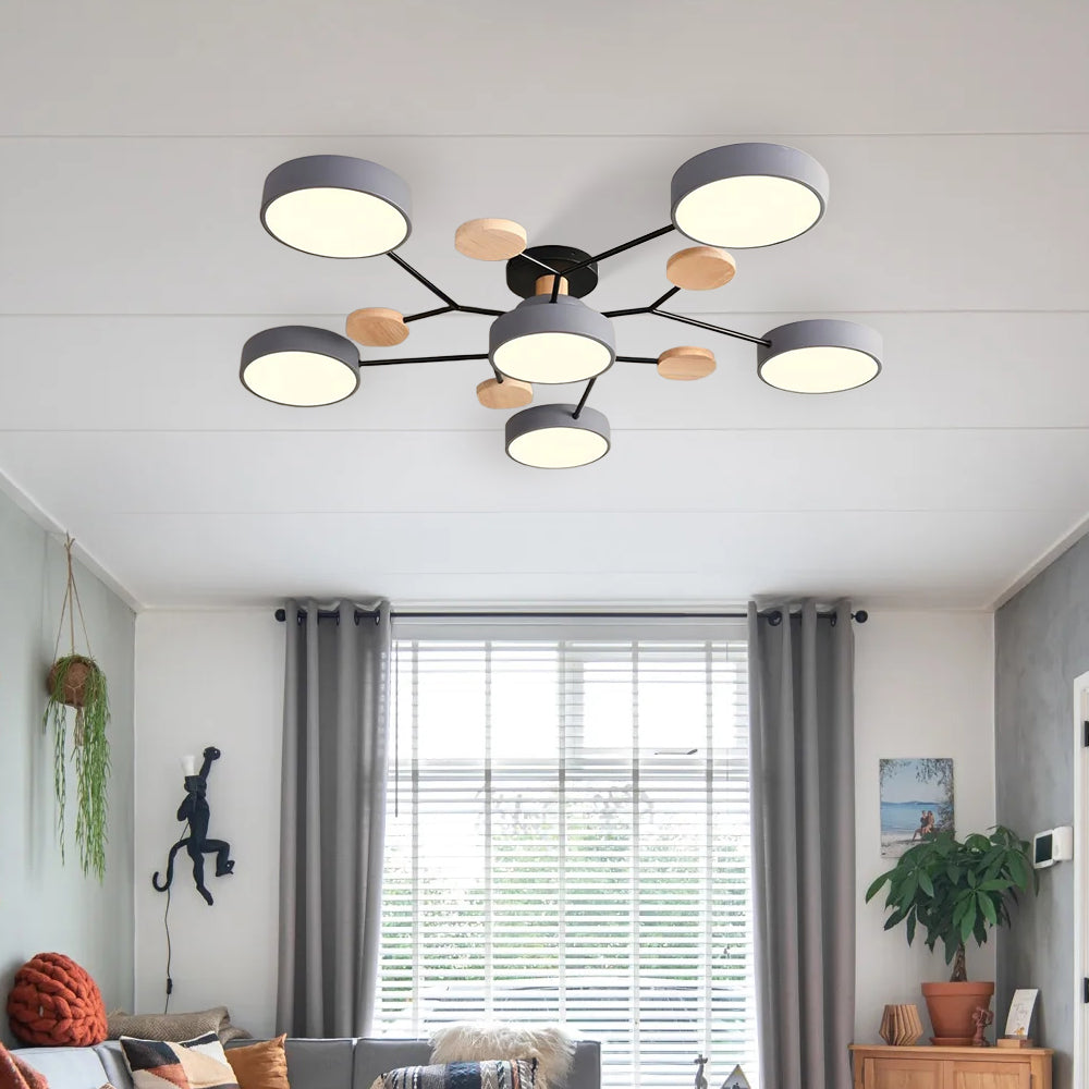 Moderne LED Ronde Plafondlamp Meervoudig Grijs 6 Lampen - (90*14cm) Warm Licht