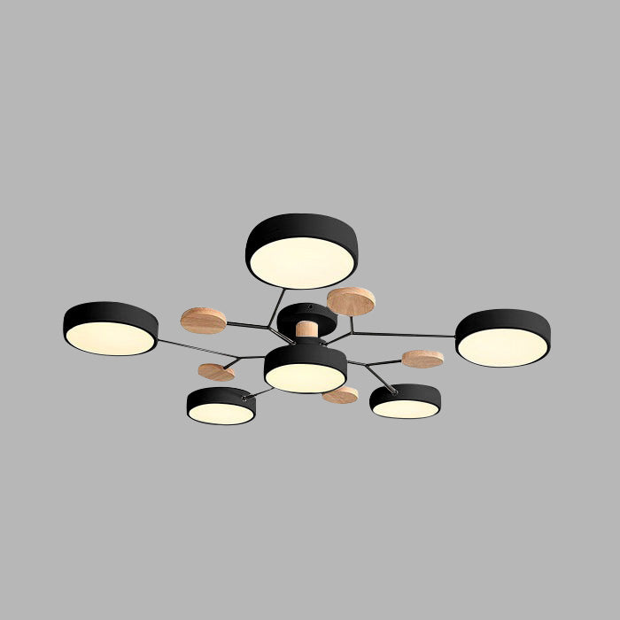 Moderne LED Ronde Plafondlamp Meervoudig Zwart 6 Lampen - (90*14cm) Warm Licht
