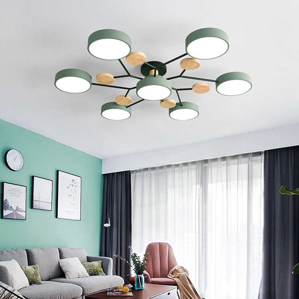 Moderne LED Ronde Plafondlamp Meervoudig Groen 7 Lampen (94*14cm)