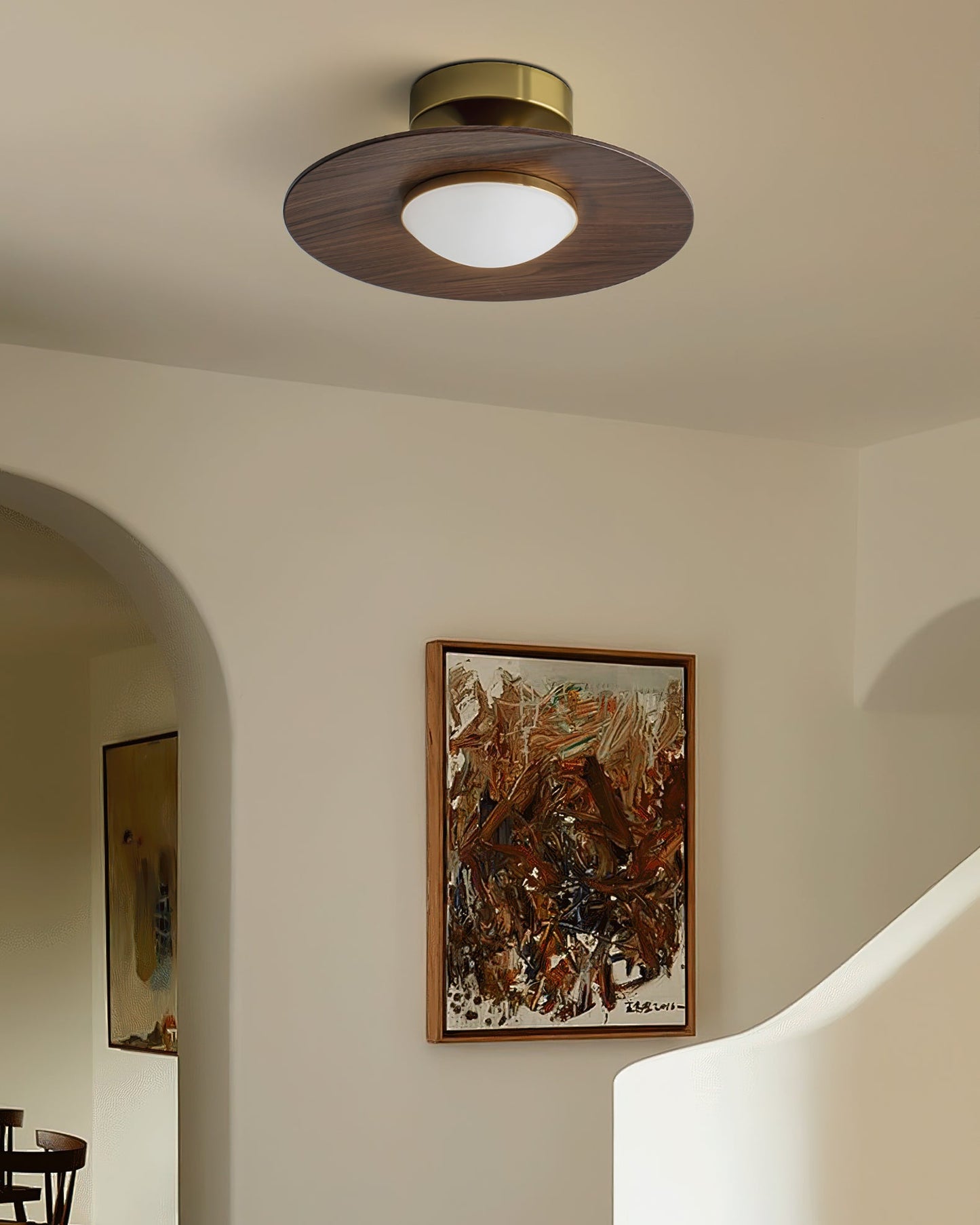 Moderne Plafondlamp met Houten Accent – Geïntegreerde LED Plafonnière voor Slaapkamer en Keuken 4