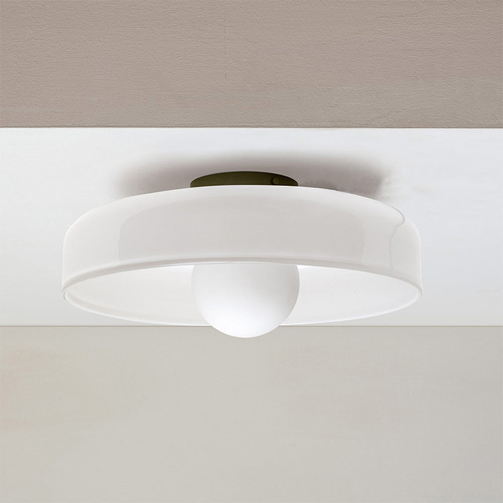 Moderne Ronde Plafondlamp van Gekleurd Glas Wit 35*15cm