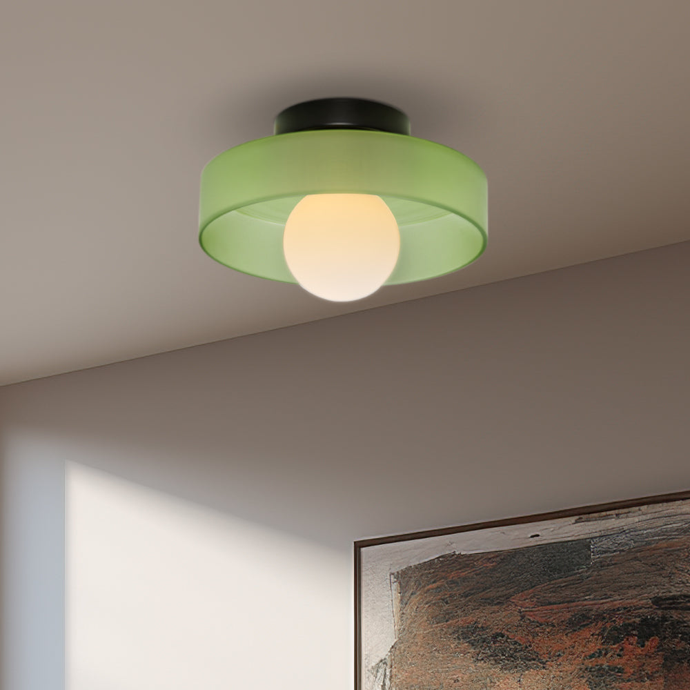 Moderne Ronde Plafondlamp van Gekleurd Glas Lichtgroen 35*15cm