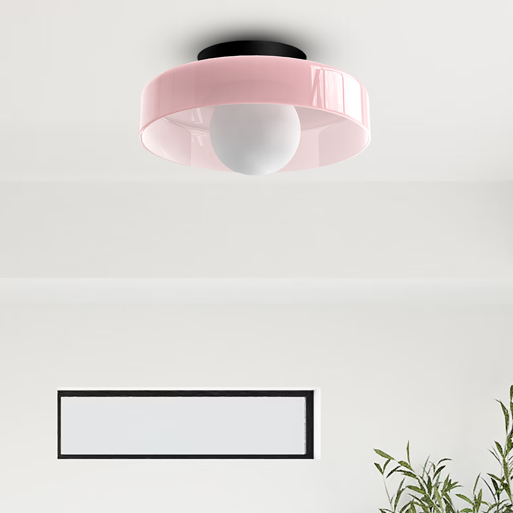 Moderne Ronde Plafondlamp van Gekleurd Glas Roze 35*15cm