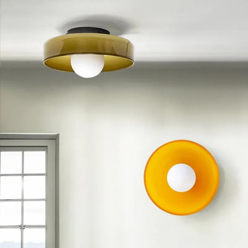 Moderne Ronde Plafondlamp van Gekleurd Glas