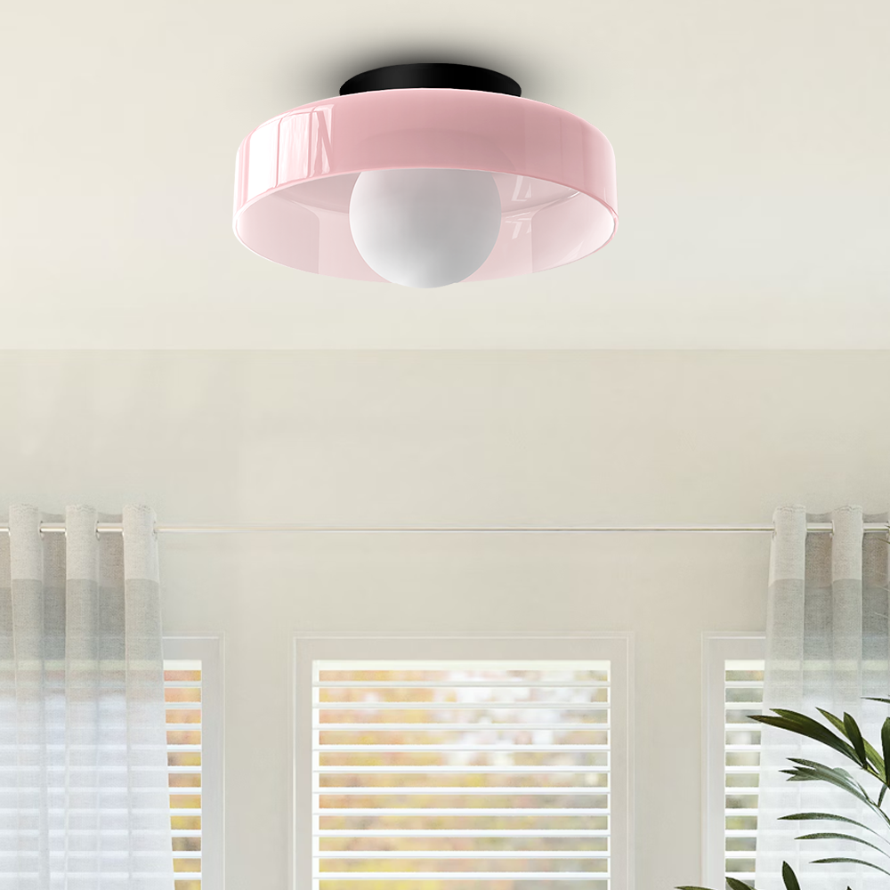 Moderne Ronde Plafondlamp van Gekleurd Glas Roze 25*15cm