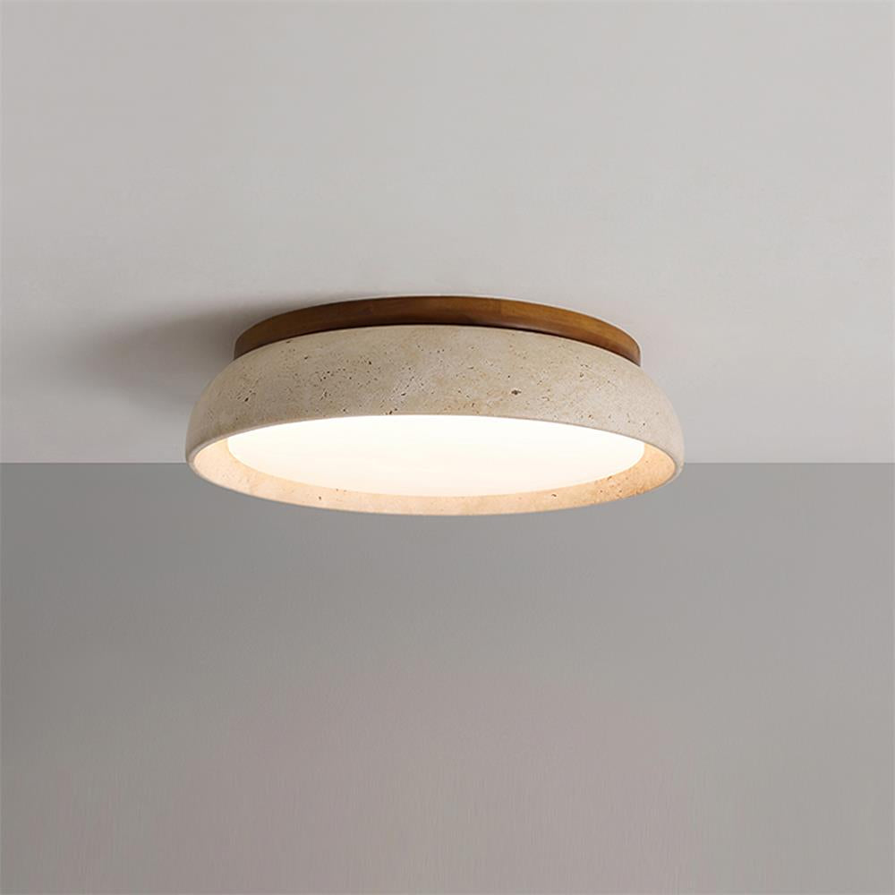 Moderne Travertine LED Plafondlamp met Warm Witte Verlichting en Natuurlijke Houten Accenten 0