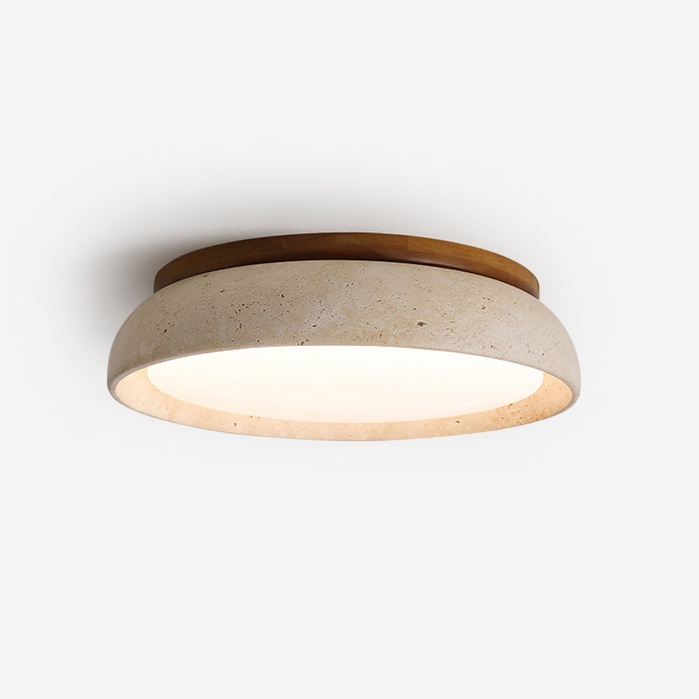 Moderne Travertine LED Plafondlamp met Warm Witte Verlichting en Natuurlijke Houten Accenten 1