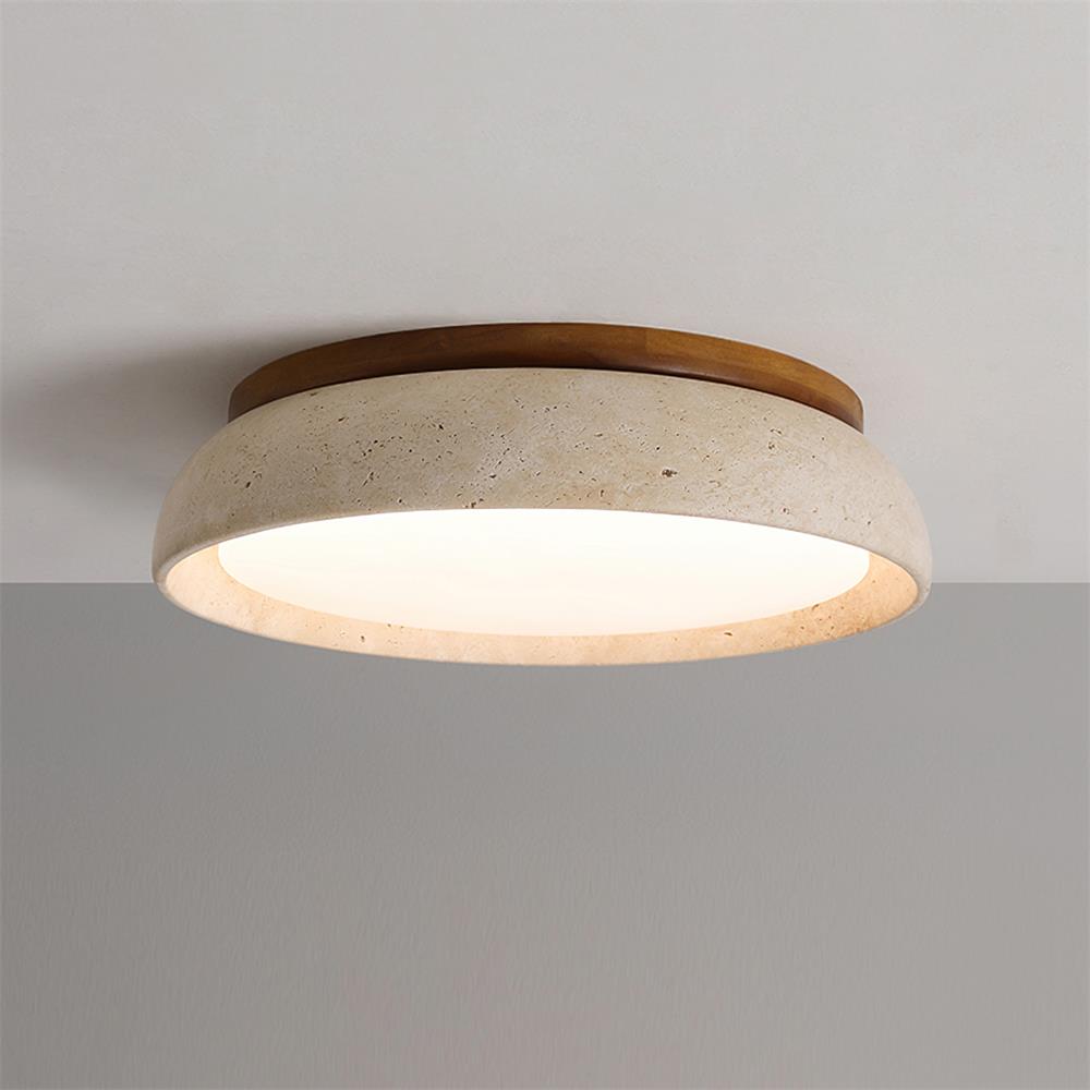 Moderne Travertine LED Plafondlamp met Warm Witte Verlichting en Natuurlijke Houten Accenten 10