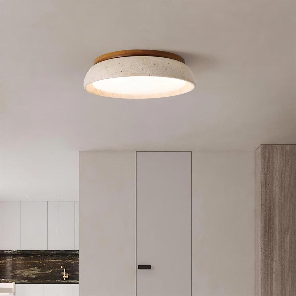 Plafondlamp Modern Travertijn LED met Houten Accenten voor Woonkamer