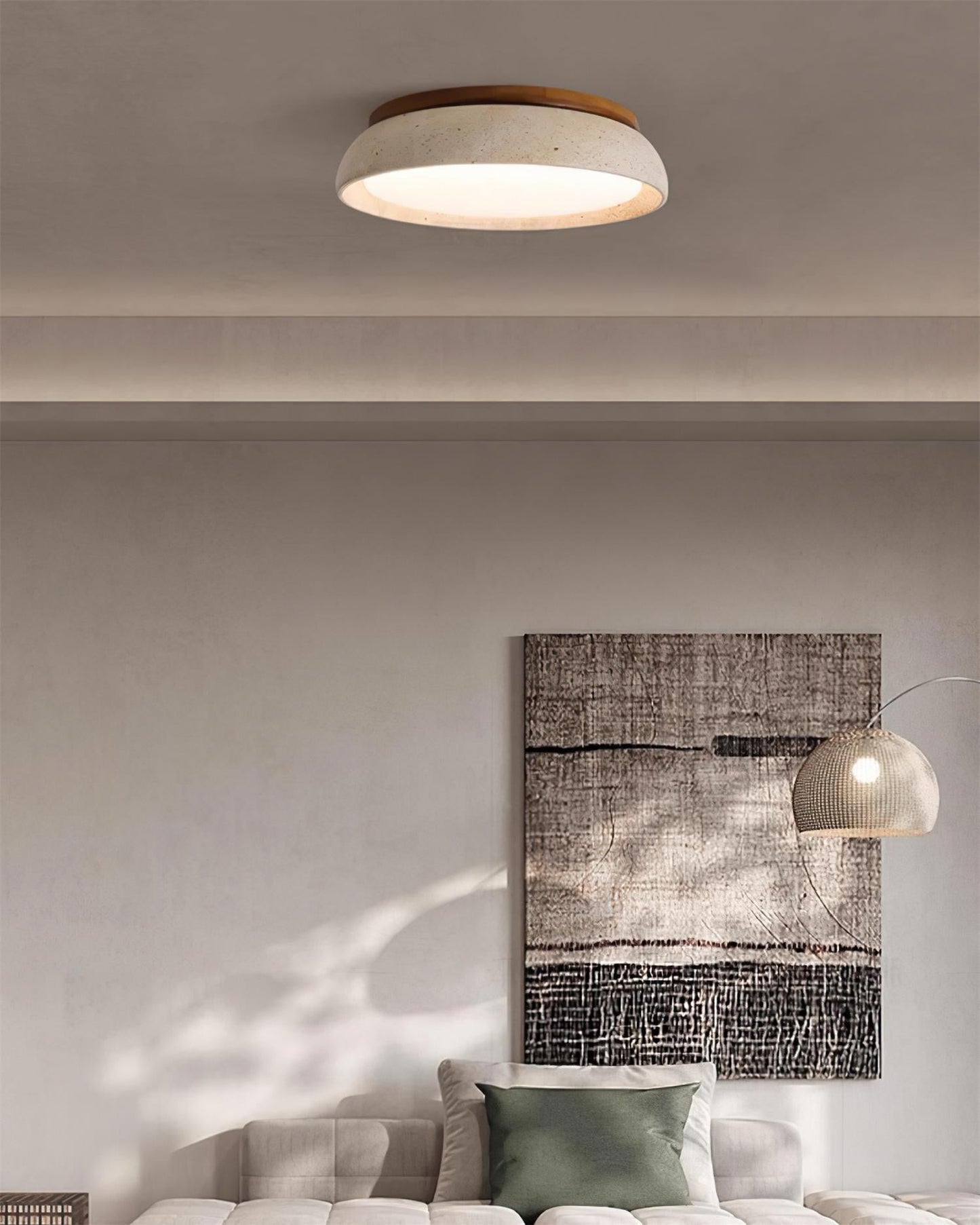 Moderne Travertine LED Plafondlamp met Warm Witte Verlichting en Natuurlijke Houten Accenten 3