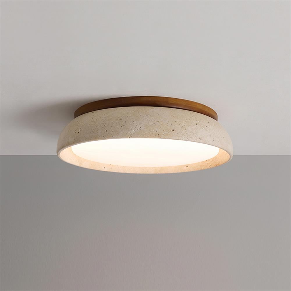 Moderne Travertine LED Plafondlamp met Warm Witte Verlichting en Natuurlijke Houten Accenten 9