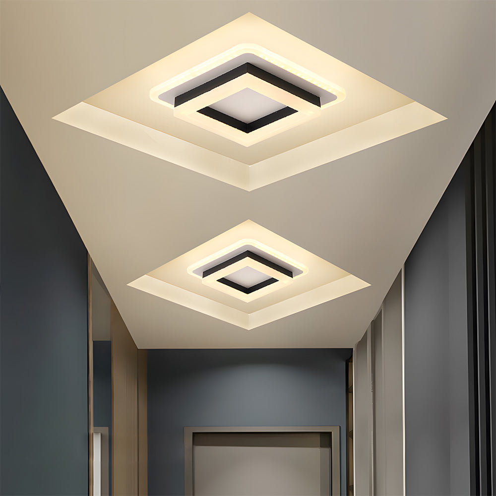 Moderne LED Plafondlamp Vierkant voor Slaapkamer en Hal Zwart 3 Kleurverandering via Schakelaar