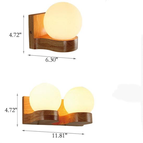Houten Wandlamp met Glazen Bol - Modern LED bedlampje