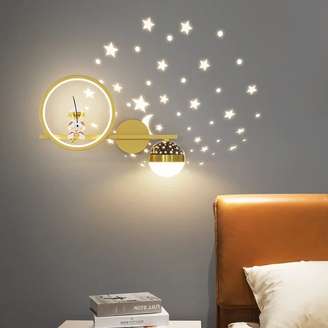 Nachtlampje Sterrenprojector - Wandlamp Slaapkamer met Maan en Sterren Goud Rechts