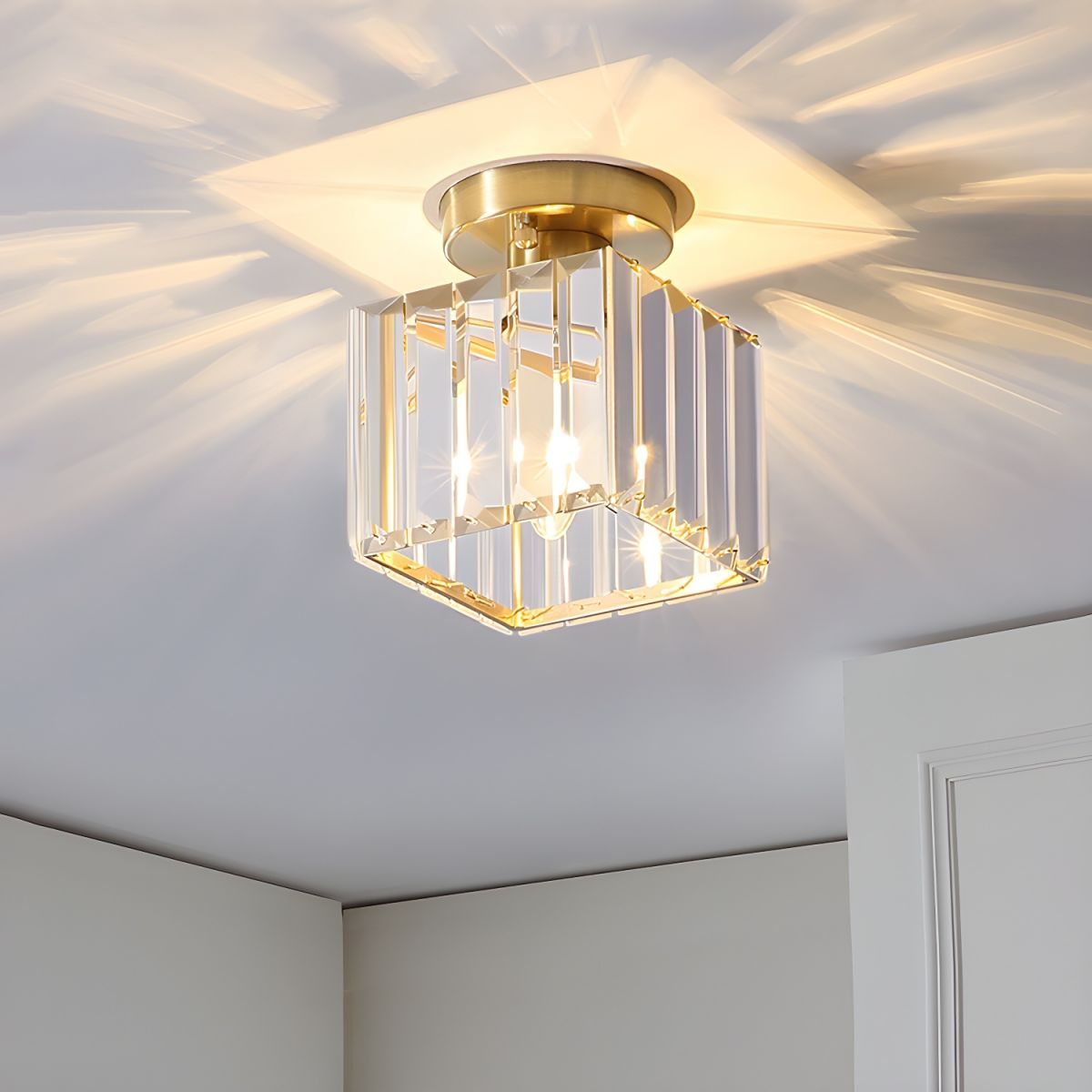 Moderne Kristallen Plafondlamp met Schaduweffect Goud Vierkant (20*20cm)