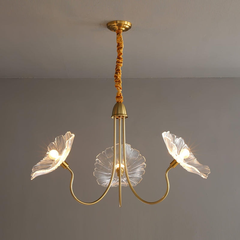Natuurlijke Lotusblad Hanglamp voor Eettafel en Woonkamer 3 lichtkoppen ∅ 90cm x H 55cm Goud Wit