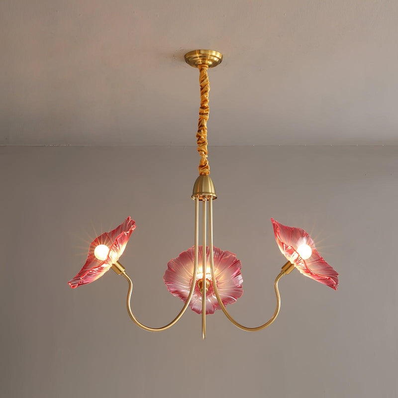 Natuurlijke Lotusblad Hanglamp voor Eettafel en Woonkamer 3 lichtkoppen ∅ 90cm x H 55cm Goud Roze