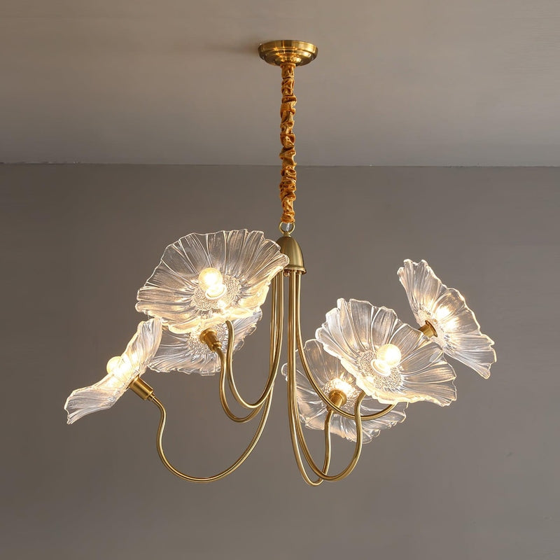 Natuurlijke Lotusblad Hanglamp voor Eettafel en Woonkamer 6 lichtkoppen ∅ 90cm x H 55cm Goud Wit