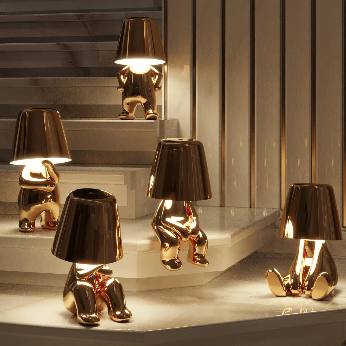 Draadloze Oplaadbare Tafellamp met Touch Dimfunctie en Elegant Design Goud A B C D E