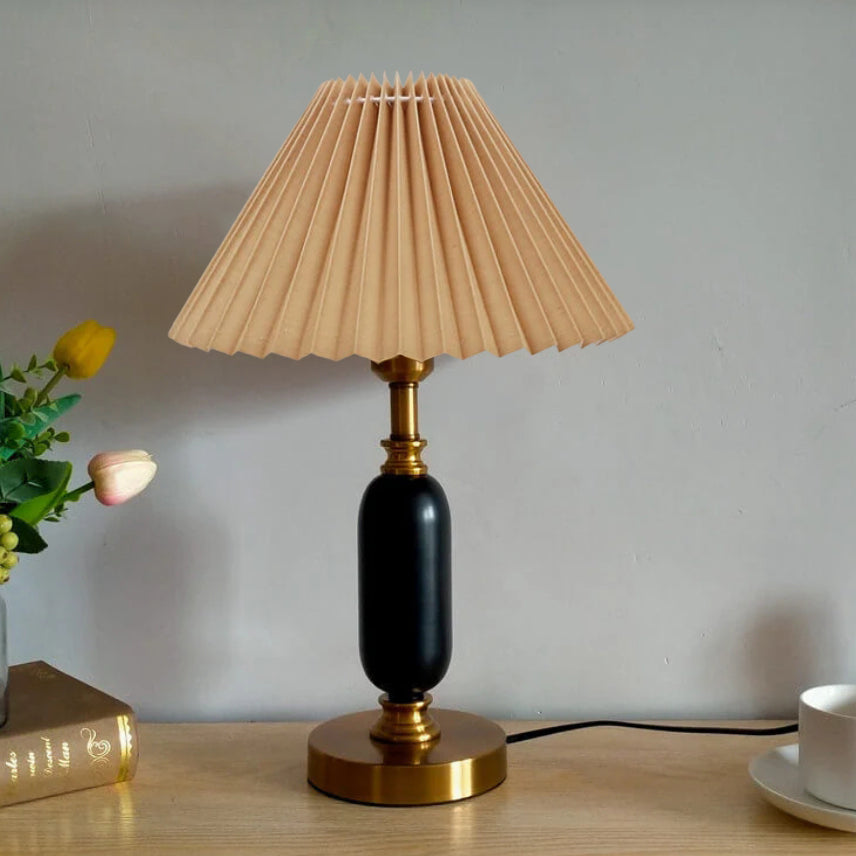 Retro Geplooide Tafellamp Zwart met Kolombasis en 1 Lichtbron – Stijlvolle Interieurverlichting 2