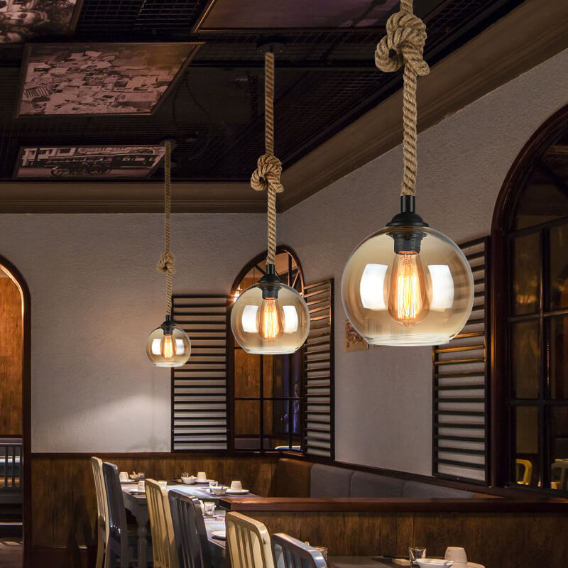 Glazen Globe Hanglamp met Touw Industrieel