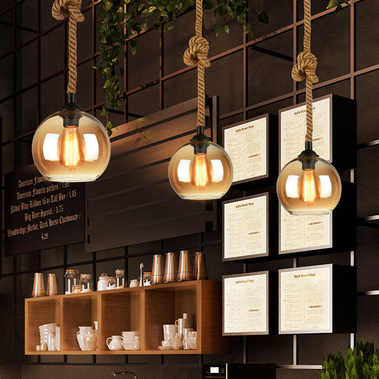 Retro Hanglamp met Glas Globe en Touw voor Woonkamer, Eettafel of Slaapkamer – Industrieel Design 4