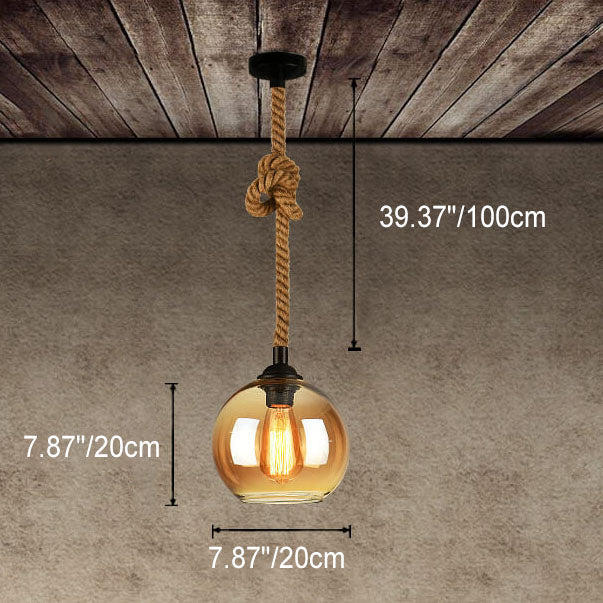 Retro Hanglamp met Glas Globe en Touw voor Woonkamer, Eettafel of Slaapkamer – Industrieel Design 8