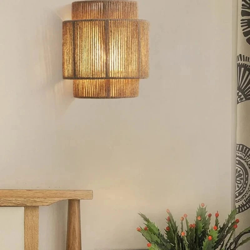 Retro Rieten Wandlamp van Handgeweven Bamboe voor Binnen – Natuurlijke Muurlamp voor Sfeervolle Verlichting 4