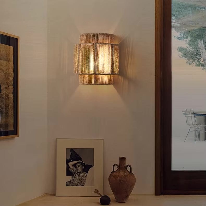 Retro Rieten Wandlamp van Handgeweven Bamboe voor Binnen – Natuurlijke Muurlamp voor Sfeervolle Verlichting 7