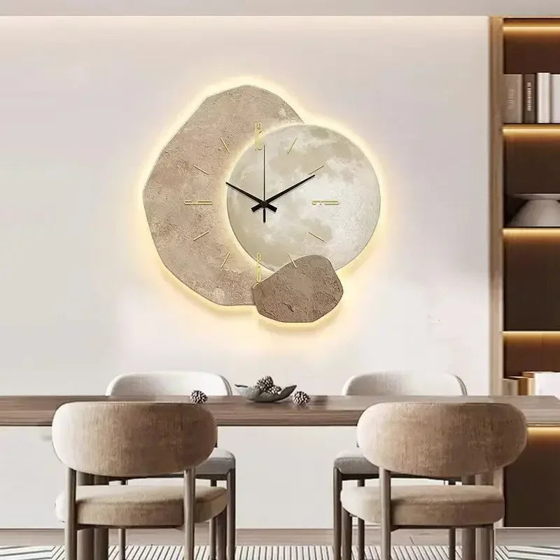 Moderne Wandklok van Natuurlijk Hout met Stil Mechanisme C: Met USB-lamp
