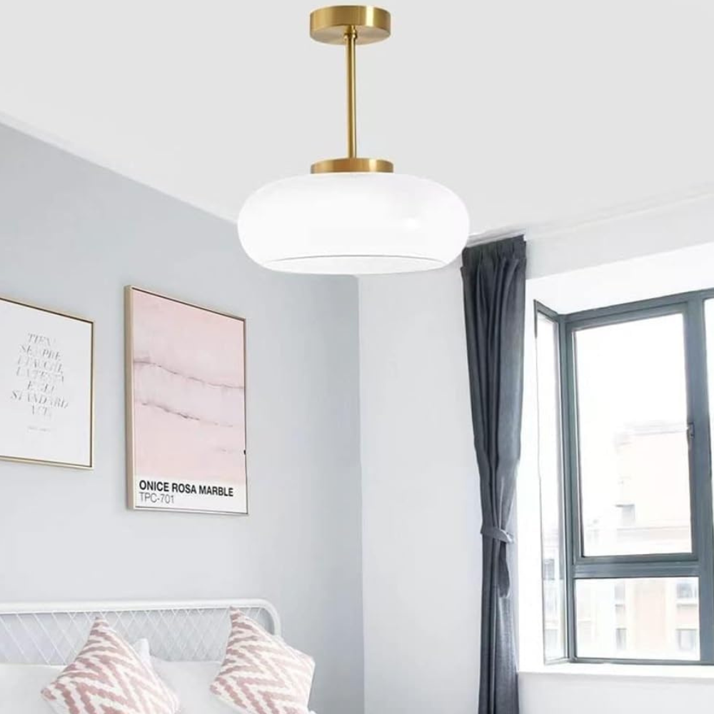 Scandinavische Hanglamp van Messing en Glas