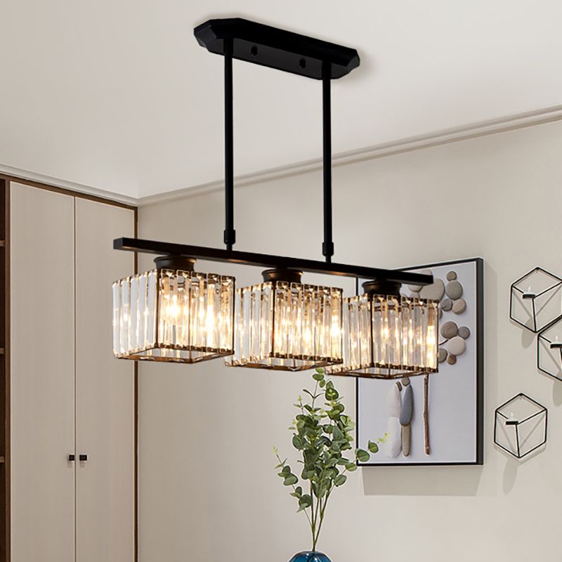 Scandinavische Hanglampen Rij voor Eettafel Zwart Vierkant 3 Lampen (60*7cm)