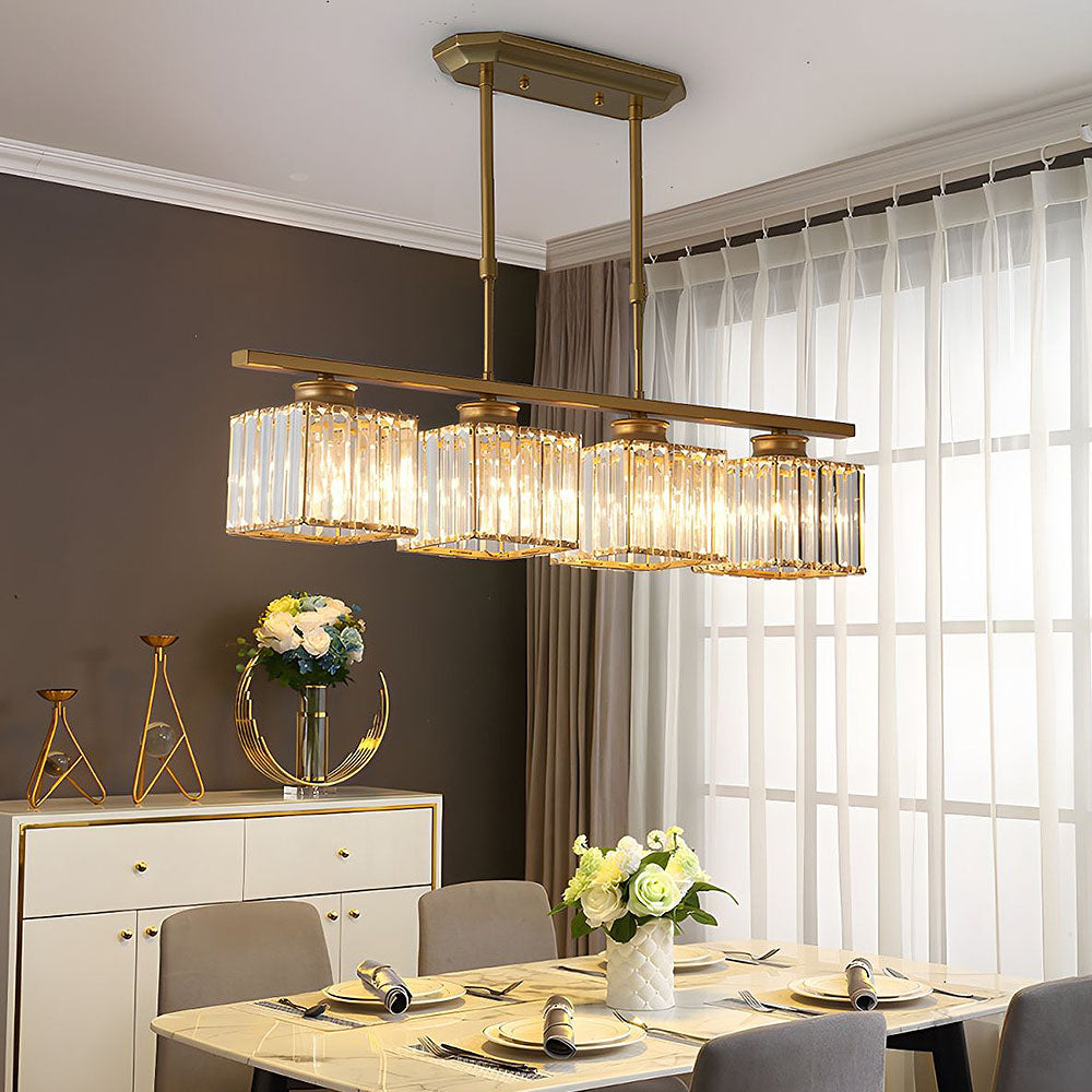 Scandinavische Hanglampen Rij voor Eettafel Goud Vierkant 4 Lampen (80*7cm)