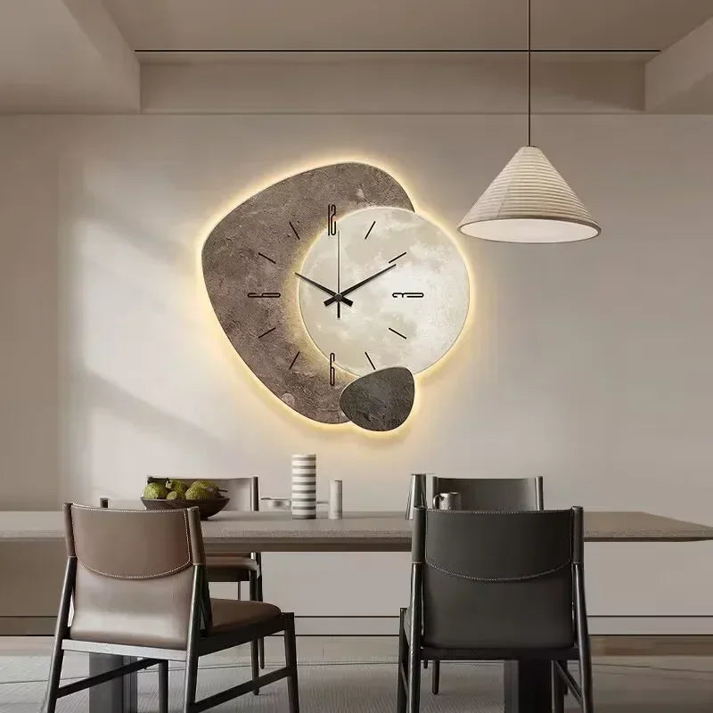 Moderne Wandklok van Natuurlijk Hout met Stil Mechanisme B: Met USB-lamp