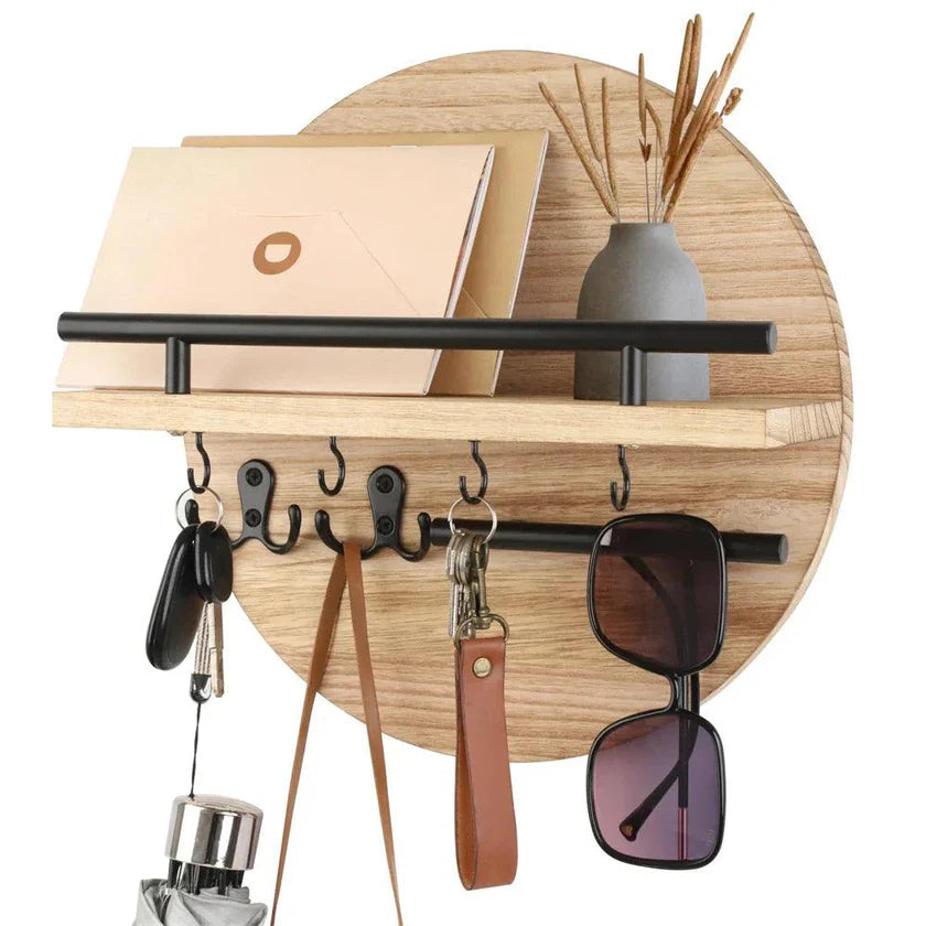 Houten Sleutelhouder Wandplank Rond - Sleutel Organizer