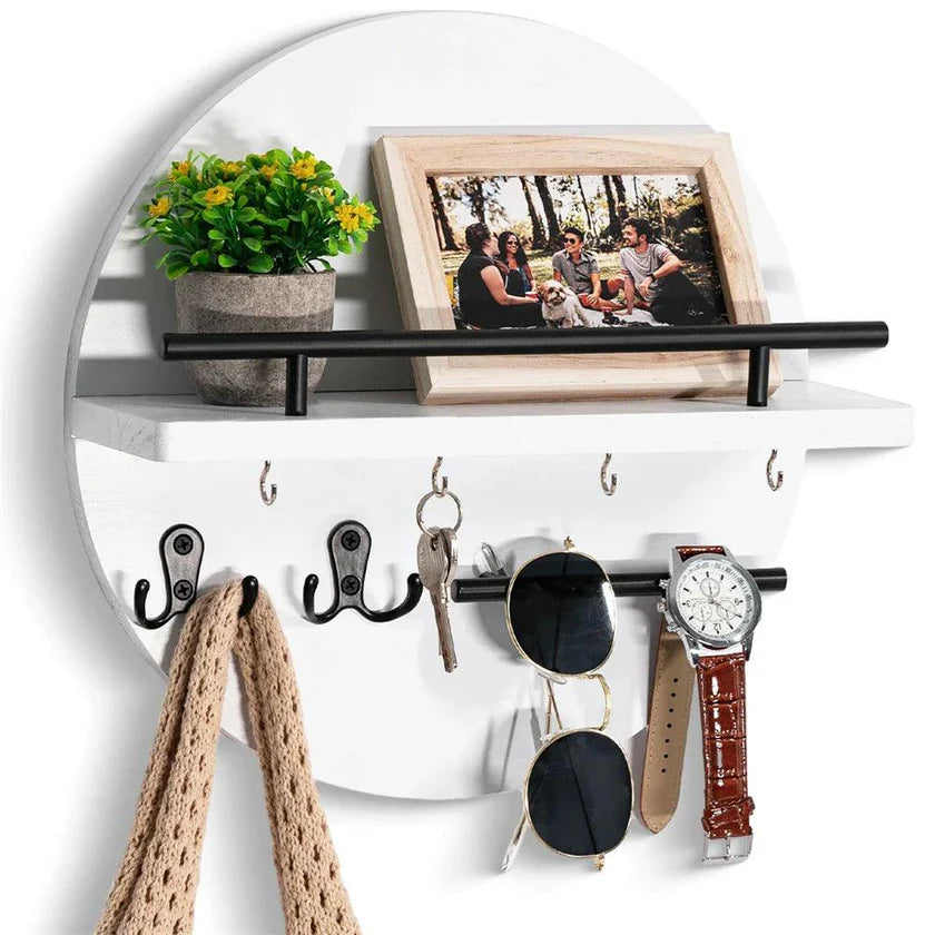 Stijlvolle Houten Sleutelhouder - Ronde Sleutel Organizer voor Ingang en Woonkamer 4