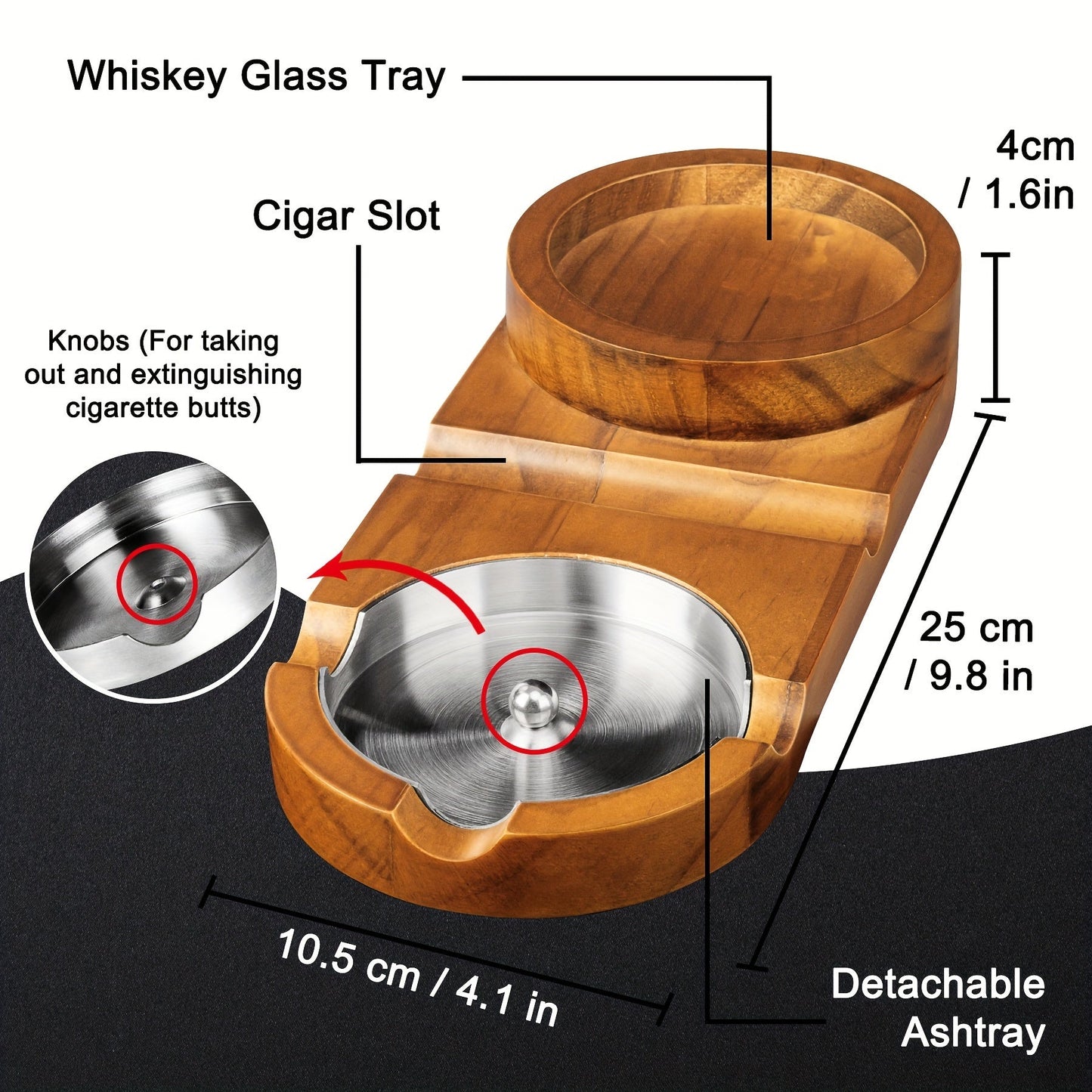 Stijlvolle Sigarenasbak met Houten Basis en Afneembaar Asbakje voor Whiskey Glas 4