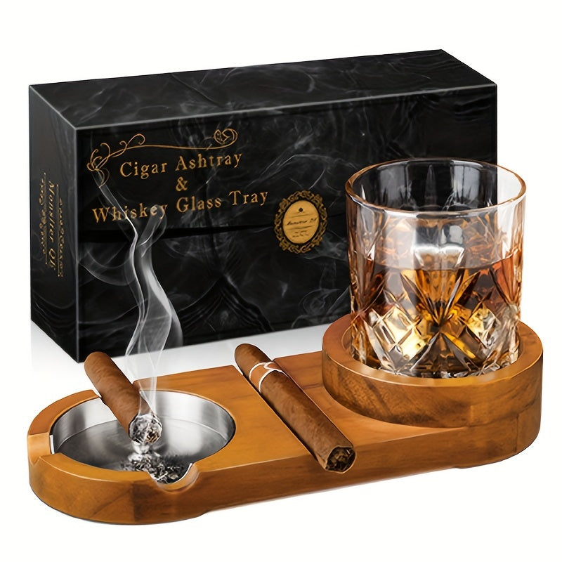 Stijlvolle Sigarenasbak met Houten Basis en Afneembaar Asbakje voor Whiskey Glas 6