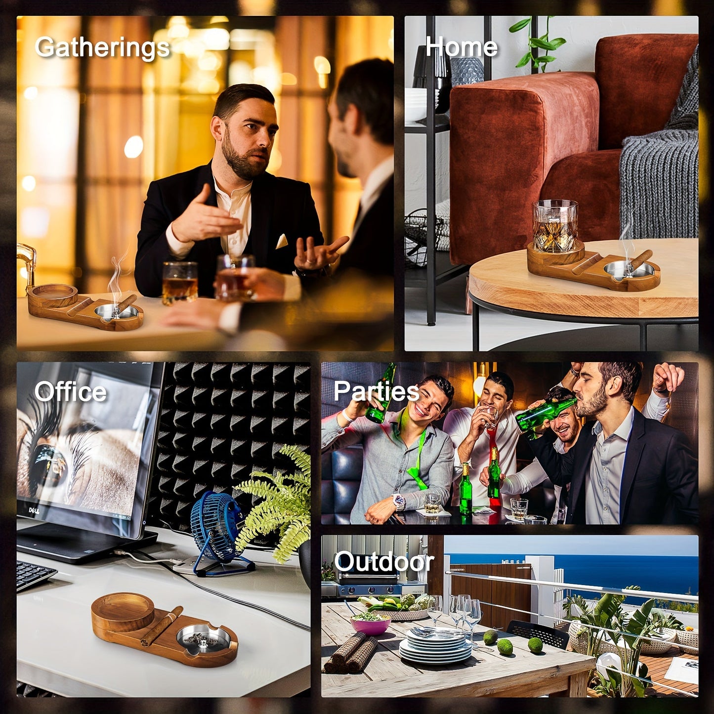 Stijlvolle Sigarenasbak met Houten Basis en Afneembaar Asbakje voor Whiskey Glas 7