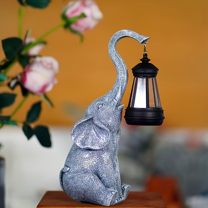 Olifant Tuinbeeld met Solar Lantaarn Tuinlamp