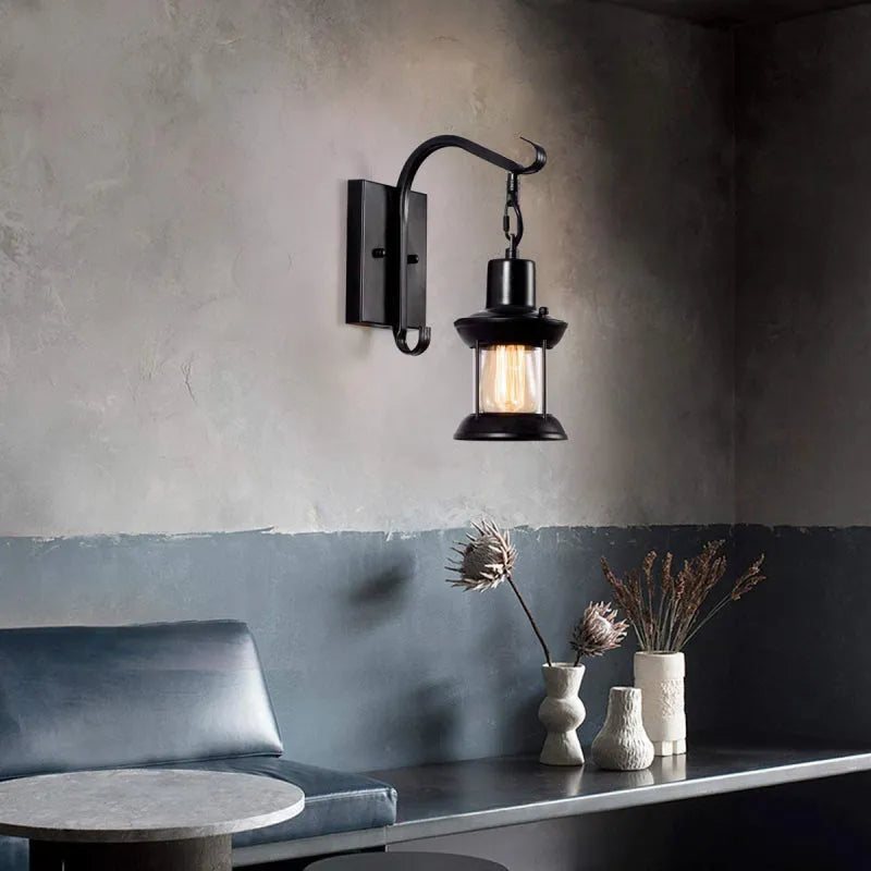 Wandlamp Vintage Industrieel Metaal met Glazen Kap en Oliebronze Afwerking