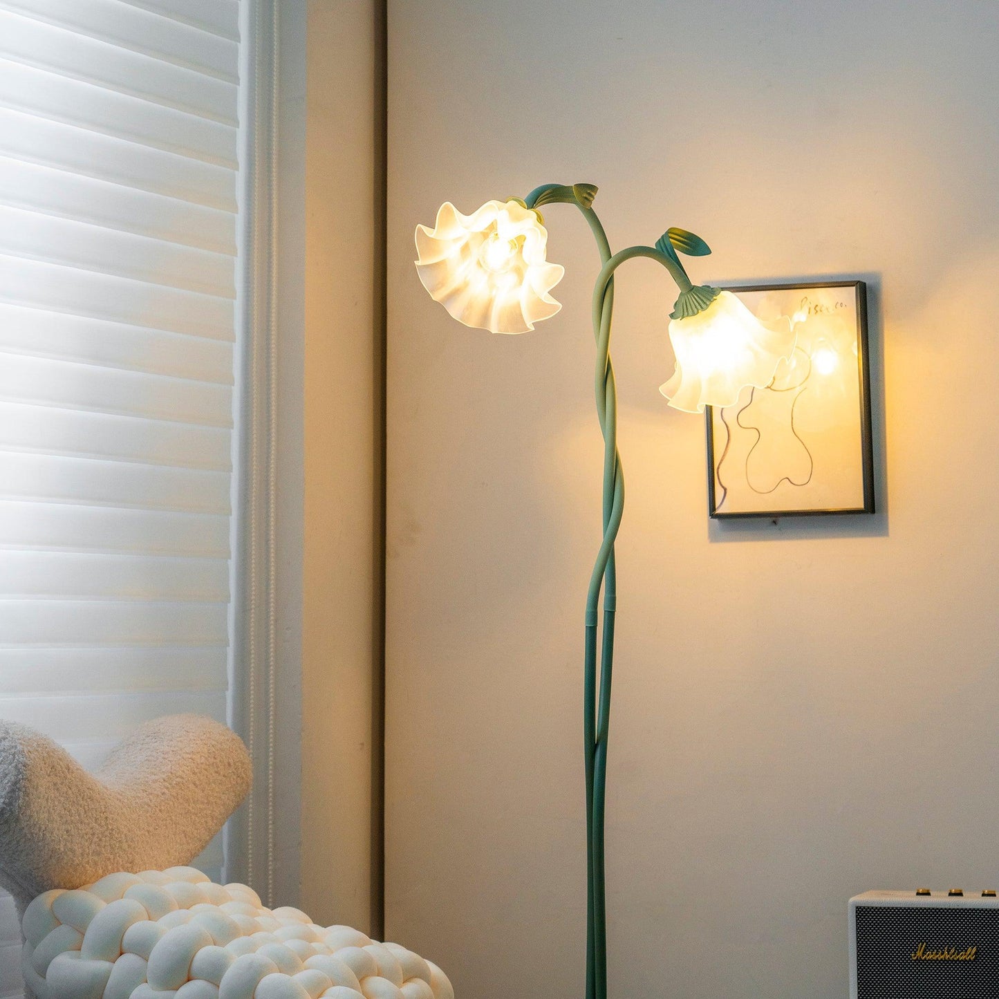 Vloerlamp Calla Bloemen - Matte Groene Staande Lamp met Witte Bloemen voor Woonkamer Decoratie 1