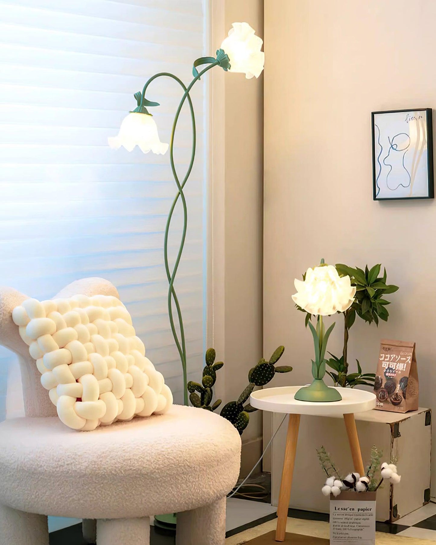 Vloerlamp Calla Bloemen - Matte Groene Staande Lamp met Witte Bloemen voor Woonkamer Decoratie 4
