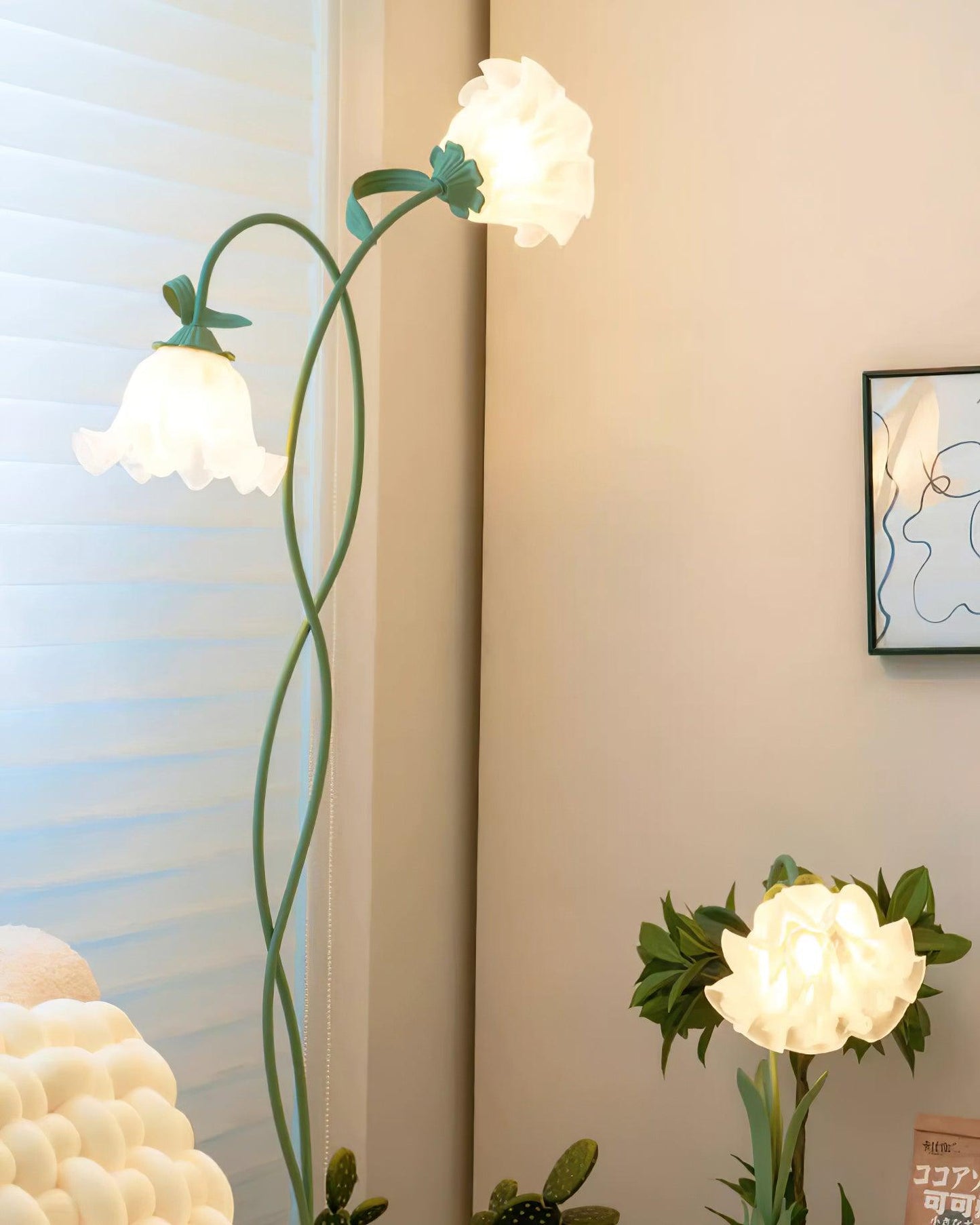 Vloerlamp Calla Bloemen - Matte Groene Staande Lamp met Witte Bloemen voor Woonkamer Decoratie 7