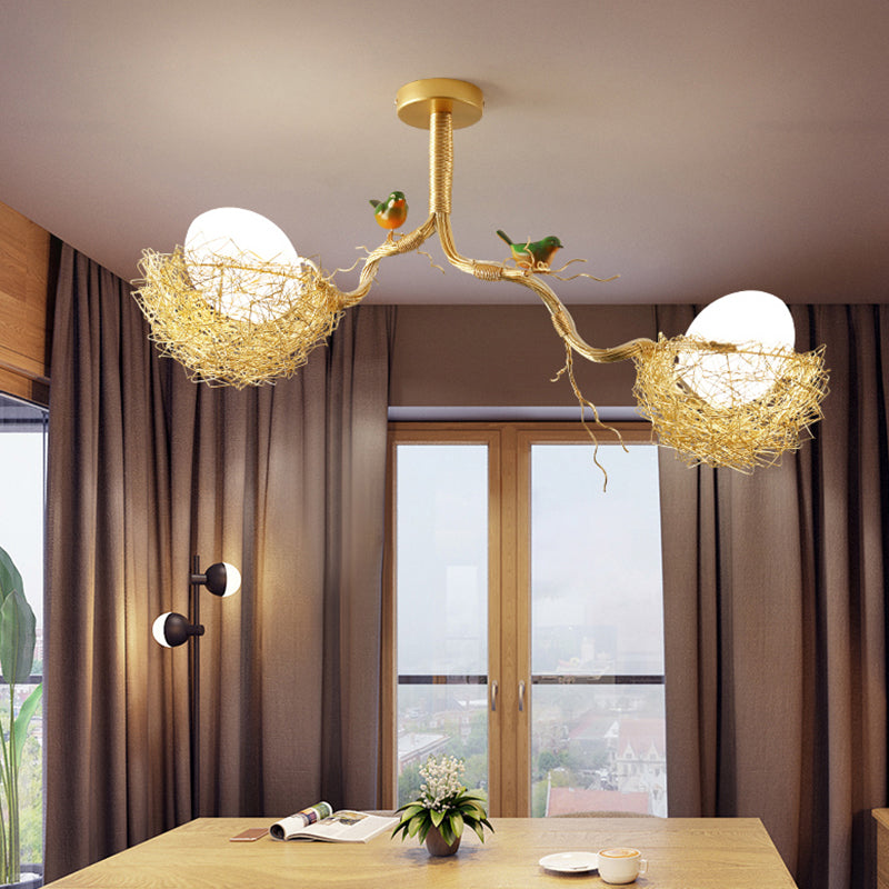 Witte Glazen Kroonluchter met Gouden Accenten – Moderne Kristallen Kroonluchter voor Art Deco Interieur 6