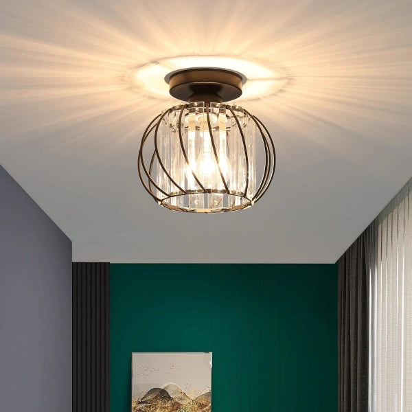 Zwarte Plafondlamp met Glazen Accenten voor Hal Zwart 23*15cm