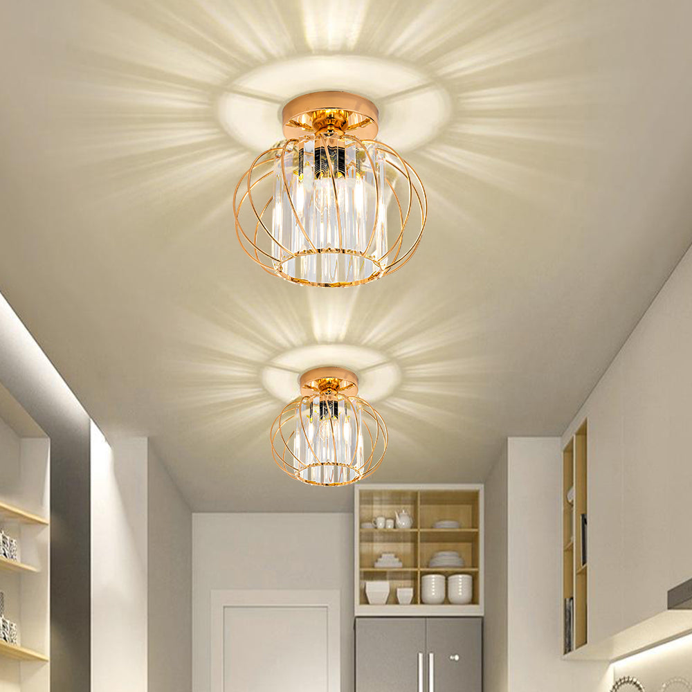 Zwarte Plafondlamp met Glazen Accenten voor Hal Goud